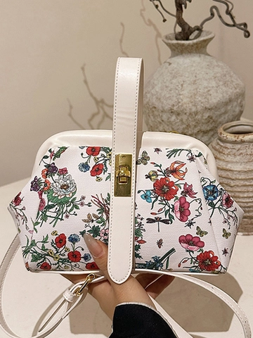 Borsa a Tracolla in Pelle PU con Stampa Floreale Vintage da Donna Elegante Borsa a Mano a Conchiglia Piccola Borsa a Spalla