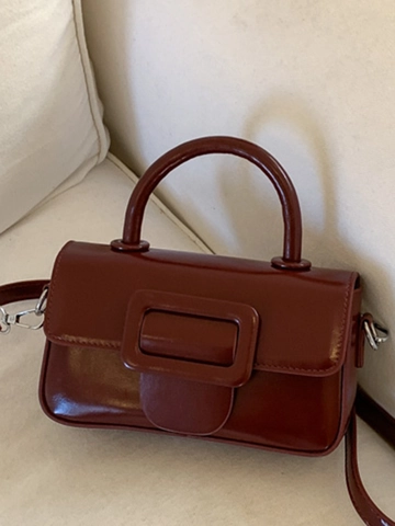 Vintage PU Leather Small Square Bag Retro Large Buckle Handbag Versatile Crossbody Shoulder Bag For Women 2025 Winter