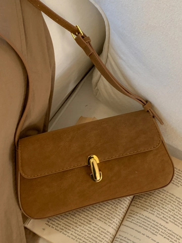 Bolso de Axila de PU para Mujer Minimalista Cuadrado de Hombro Con Cierre de Oro Estilo Retro Color Sólido Moda Bolso