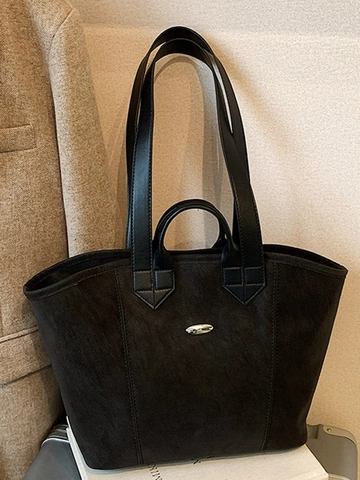 Large Capacity Minimalist Tote Bag For Women PU Leather Shoulder Bag Casual Commuter Student Handbag Solid Color