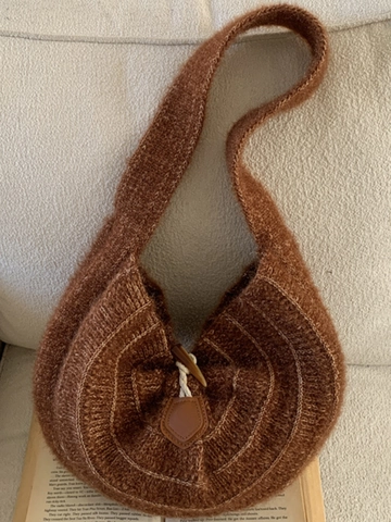 Borsa Sottobraccio in Maglia da Donna Grande Capacità Borsa a Spalla in Filato di Lana Morbida Borsa Hobo con Chiusura ad Alamaro