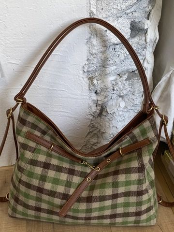 Borsa Tote Vintage a Quadri Grande Capacità Donna Borsa a Tracolla Retrò Hobo Bag Pendolarismo Quotidiano Manico Regolabile PU