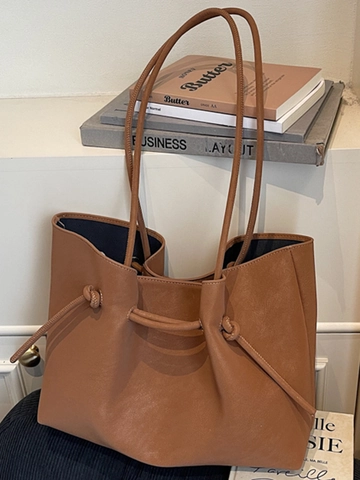 Bolso Tote de Cuero PU de Gran Capacidad para Mujer Bolso de Hombro Minimalista de Viaje Bolso de Axila Vintage con Detalle de Nudo