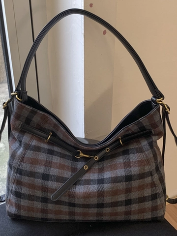 Borsa Tote Vintage a Quadri Grande Capacità Donna Borsa a Tracolla Retrò Hobo Bag Pendolarismo Quotidiano Manico Regolabile PU