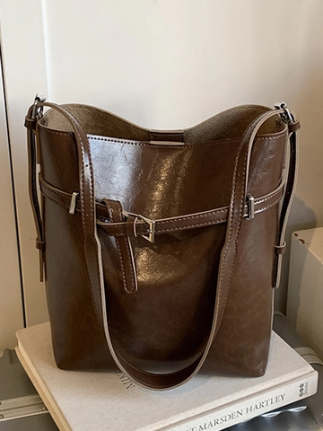 Vintage Damen Große Kapazität PU Leder Eimertasche Set Urban Stil Umhängetasche Tote Bag Mit Beutel Täglich Pendeln