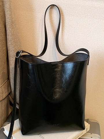 Bolso Bombonera de Cuero PU Minimalista para Mujer Gran Capacidad Color Sólido Retro Bolso de Hombro Con Bolsa Interior
