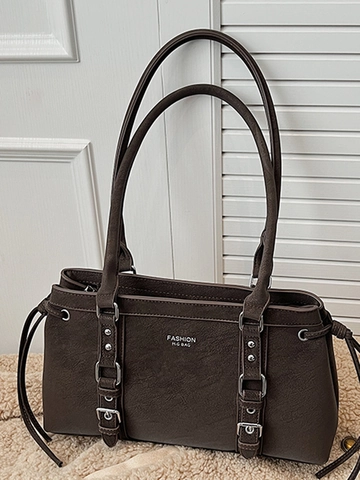 Vintage PU Leder Achseltasche Für Damen Große Kapazität Schultertasche Stilvolle Ziernähte Pendeltasche Retro Nieten Handtasche