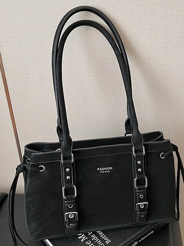 Vintage PU Leder Achseltasche Für Damen Große Kapazität Schultertasche Stilvolle Ziernähte Pendeltasche Retro Nieten Handtasche