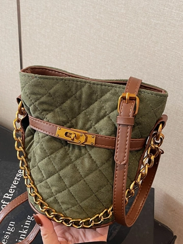 Borsa a Secchiello Trapuntata da Donna Pelle PU Catena Borsa a Tracolla Piccola Borsa a Mano Retro Borsa per Cellulare Moda