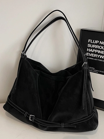 Vintage Wildlederimitat Tragetasche Damen Große Kapazität Schultertasche Mit Kontrastnähten Retro Urban Einfache Hobo Pendler Tasche