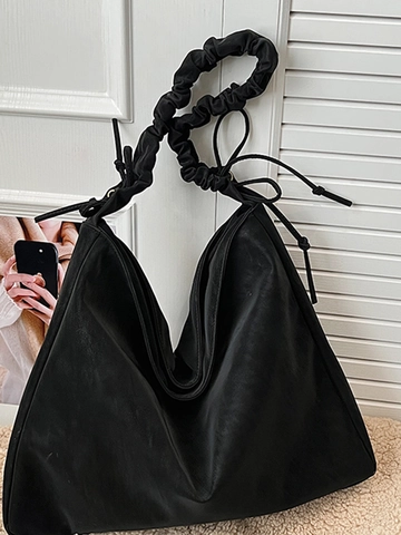 Vintage Minimalistische Falten Einkaufstasche Damen Große Kapazität PU Leder Umhängetasche Mit Gerafftem Riemen Hobo Tasche