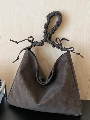 Vintage Minimalistische Falten Einkaufstasche Damen Große Kapazität PU Leder Umhängetasche Mit Gerafftem Riemen Hobo Tasche