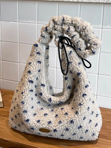 Damen Vintage Plüsch Einkaufstasche Große Kapazität Floral Leopard Karo Kunstpelz Schultertasche Mit Handmade Metalletikett Für Winter
