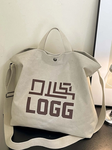 Grand Sac Cabas en Toile pour Femmes Grande Capacité Sac à Épaule Décontracté Avec Impression de Lettres pour École Travail
