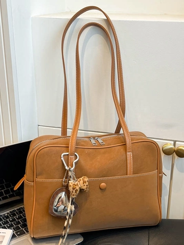 Koreanische Retro PU Leder Tragetasche Für Damen Vintage Kontrastnähte Große Kapazität Schulter Handtasche Alltag Pendeln Büro