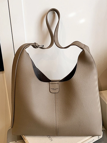 Bolso Tote de Mujer de Cuero PU con Grano de Lichi de Gran Capacidad Minimalista Hobo Bolso de Hombro Viaje Compras