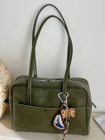 Koreanische Retro PU Leder Tragetasche Für Damen Vintage Kontrastnähte Große Kapazität Schulter Handtasche Alltag Pendeln Büro