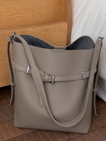 Minimalistische Dames Emmer Tas Van PU Leer Met Litchi Patroon Grote Capaciteit Schoudertas En Binnentas Retro Mode Tote