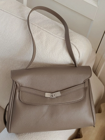 Women Large Capacity Retro Commuter Shoulder Bag PU Leather Litchi Grain Tote Bag Crossbody Handbag With Silver Lock