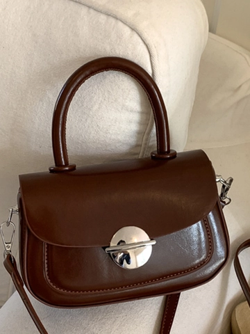 Damen Retro Minimalistische PU Leder Quadratische Tasche Runde Metallschnalle Handtasche Umhängetasche Für Den Alltag