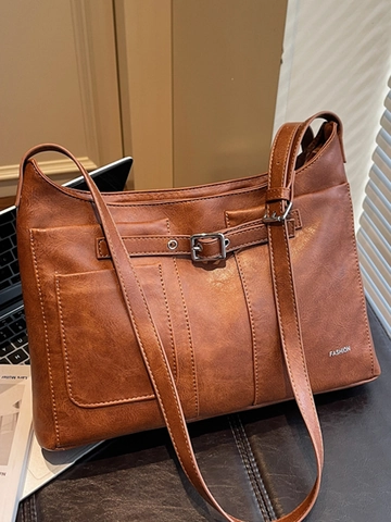 Vintage Große Kapazität PU Leder Tote Tasche Für Damen Mode Lässige Schultertasche Retro Nähte Pendler Handtasche