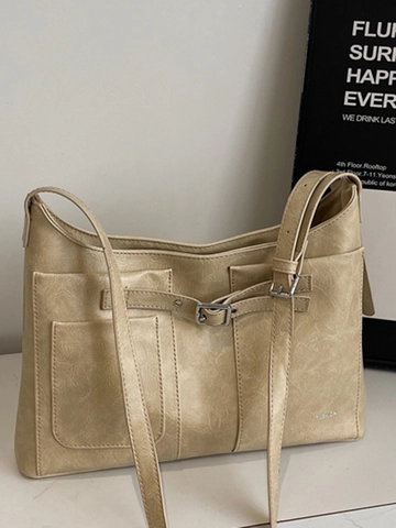 Vintage Große Kapazität PU Leder Tote Tasche Für Damen Mode Lässige Schultertasche Retro Nähte Pendler Handtasche
