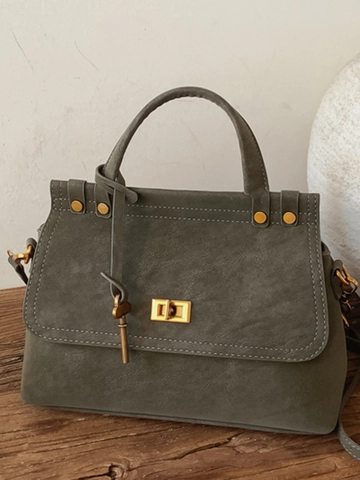 Bolso de Mano de Cuero PU Retro para Mujer Estilo Coreano Textura Esmerilada Bolso Bandolera Cierre Torsión Dorado Satchel