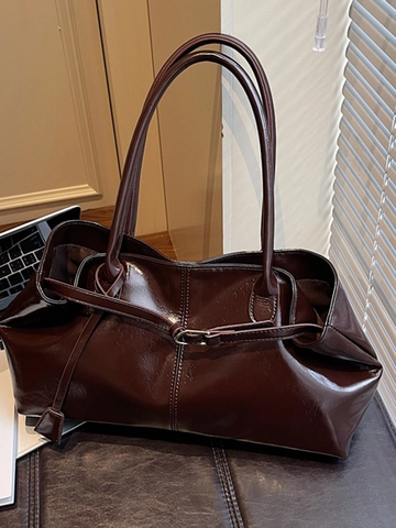 Nouveau Mode Simple Brillant Sac Sous le Bras en Cuir PU pour Femmes Grande Capacité Sac à Bandoulière Tote Simple Élégant Sac à Main Commuter