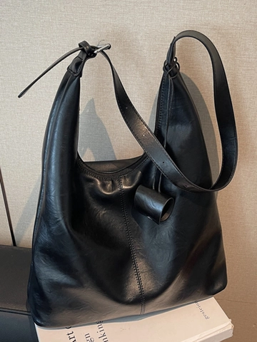 Damen Große Kapazität PU Leder Tote Bag Winter Mode Casual Schulter Hobo Tasche Mit Verstellbarem Riemen Und Anhänger Dekor
