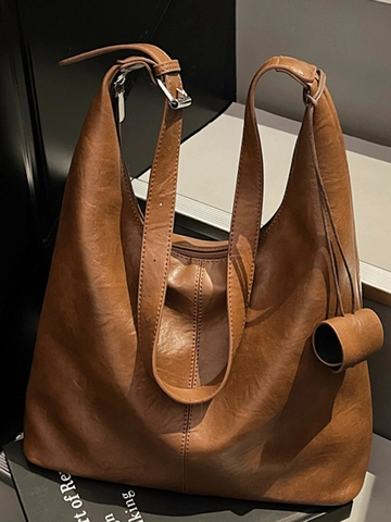 Damen Große Kapazität PU Leder Tote Bag Winter Mode Casual Schulter Hobo Tasche Mit Verstellbarem Riemen Und Anhänger Dekor