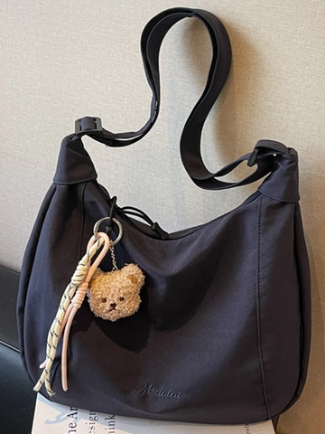 Bolso Tote de Lona para Mujer Gran Capacidad Bordado de Letras Bolso de Hombro Con Colgante de Oso Urbano Simple Bolso de Mano
