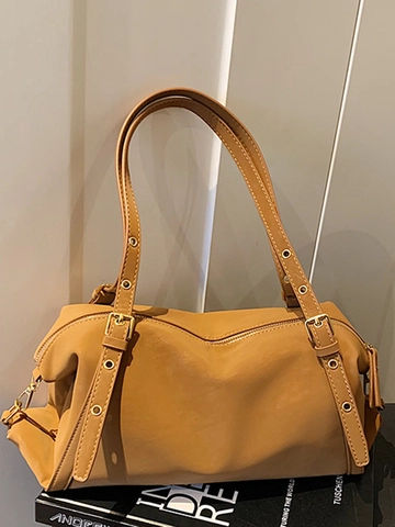 Bolso de Axila de Cuero PU Retro para Mujer Bolso de Hombro de Gran Capacidad con Correa Ajustable Ojales Metálicos Moda