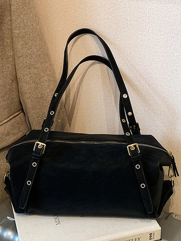 Bolso de Axila de Cuero PU Retro para Mujer Bolso de Hombro de Gran Capacidad con Correa Ajustable Ojales Metálicos Moda
