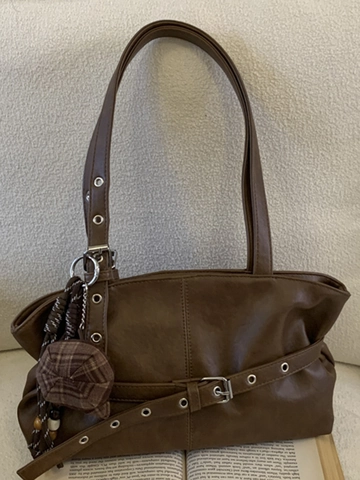 Bolso Tote de Cuero PU de Gran Capacidad Vintage para Mujer 2025 Bolso de Hombro Axila a la Moda Con Colgante de Sombrero