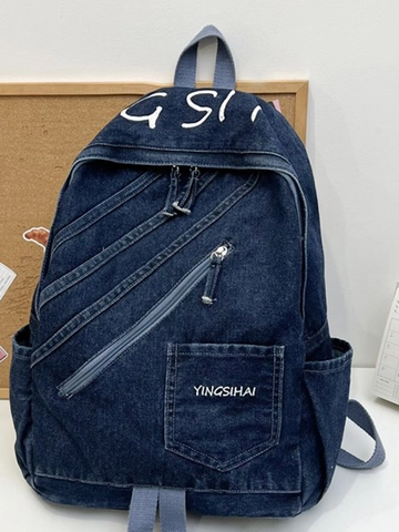2025 Winter Neuer Retro Gewaschener Denim Rucksack Für Damen Studenten Große Kapazität Casual Multi-Taschen Brief Druck Schultasche