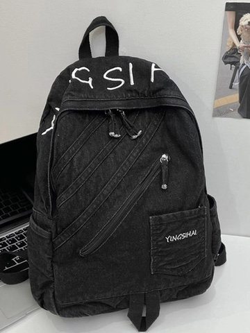 2025 Winter Neuer Retro Gewaschener Denim Rucksack Für Damen Studenten Große Kapazität Casual Multi-Taschen Brief Druck Schultasche