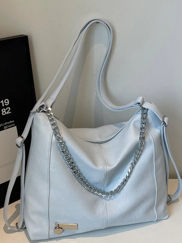 Borsa Tote da Donna in Pelle PU di Grande Capacità Borsa a Tracolla Vintage Retro Zaino Multiuso Con Catena d'Argento
