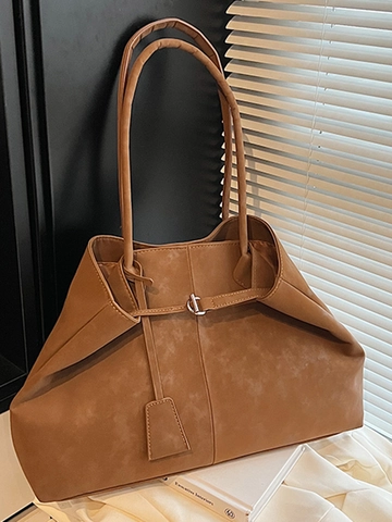 Borsa Tote in Pelle PU di Grande Capacità Texture in Pelle Scamosciata Vintage Borsa a Spalla Sottoascellare Urban Simple Commuter per Donna