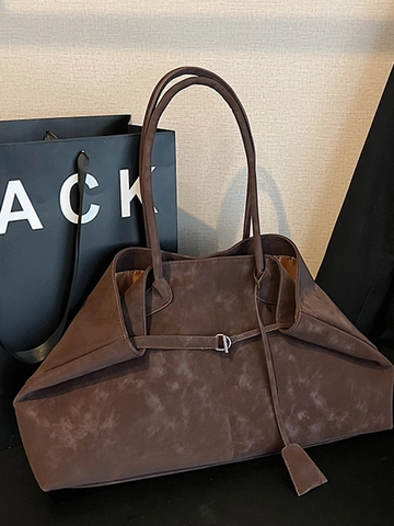 Borsa Tote in Pelle PU di Grande Capacità Texture in Pelle Scamosciata Vintage Borsa a Spalla Sottoascellare Urban Simple Commuter per Donna