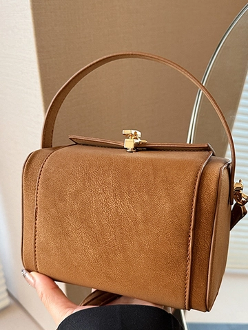 Bolso Bandolera de Cuero PU Retro para Mujer Gran Capacidad Bolso de Hombro Doctor Con Asa Superior Cierre de Metal Vintage
