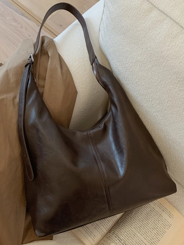 Große Kapazität PU Leder Tote Bag Minimalistisch Retro Hobo Schultertasche Für Damen Pendeln Casual Reise Handtasche