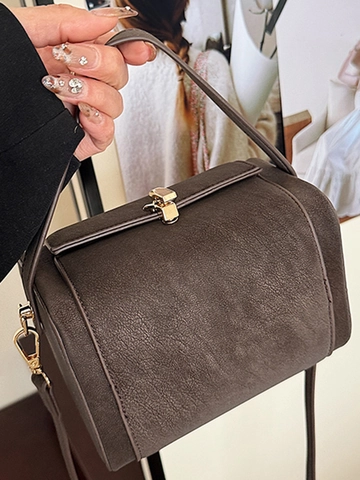 Bolso Bandolera de Cuero PU Retro para Mujer Gran Capacidad Bolso de Hombro Doctor Con Asa Superior Cierre de Metal Vintage