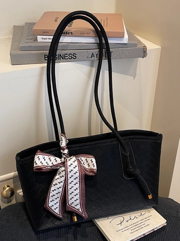 Vintage Damen Unterarmtasche Große Kapazität PU Leder Webtextur Tragetasche Mit Seidentuch Schulterhandtasche Für Pendler