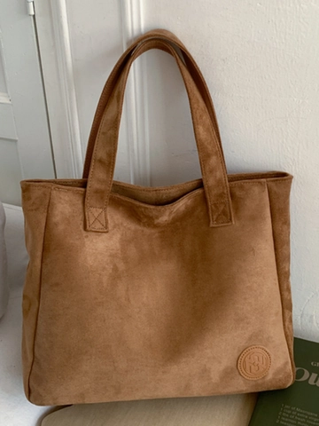 Women Suede Fabric Tote Bag Large Capacity Urban Minimalist Retro Shoulder Bag Stylish Handbag For Daily Commuting Office