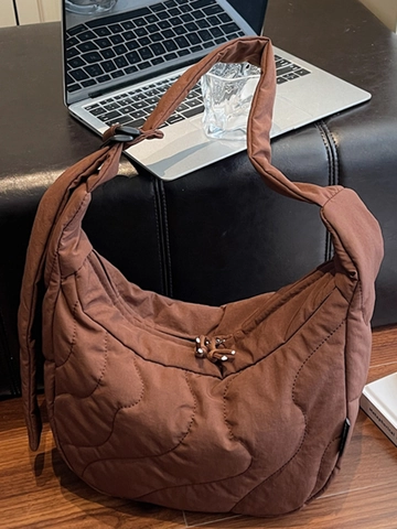 Dames Minimalistisch Gewatteerd Schoudertas Grote Capaciteit Golvend Polyester Puffer Crossbody Tas Casual Cloud Hobo Tas