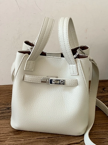 Dames Minimalistische PU Lederen Bucket Bag Lychee Textuur Retro Handtas Crossbody Tas Met Schouderriem Tote Voor Dames