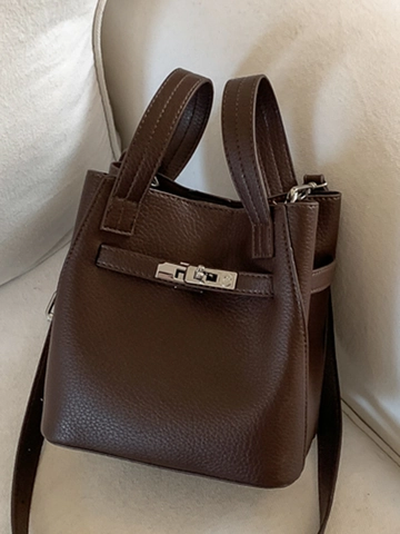 Dames Minimalistische PU Lederen Bucket Bag Lychee Textuur Retro Handtas Crossbody Tas Met Schouderriem Tote Voor Dames