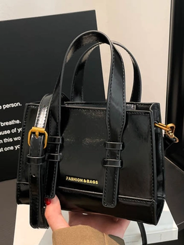 Borsa a Tracolla Piccola Quadrata in Pelle PU Lucida Minimalista Donna Moda Chic Borsa a Mano con Tracolla Regolabile