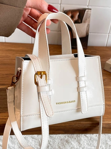 Borsa a Tracolla Piccola Quadrata in Pelle PU Lucida Minimalista Donna Moda Chic Borsa a Mano con Tracolla Regolabile