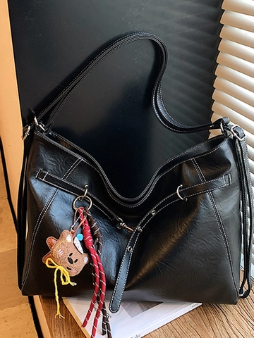 Bolso Tote de Cuero PU de Gran Capacidad para Mujer Con Costuras en Contraste Bolso de Hombro Urbano Simple Moda Diaria